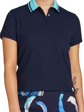 Lady Hagen Navy Short Sleeve Golf Polo Top with Aqua Trim Size XS